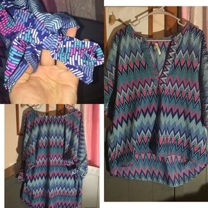 Live 4 Truth Pink/Blue/Teal Geometric Blouse